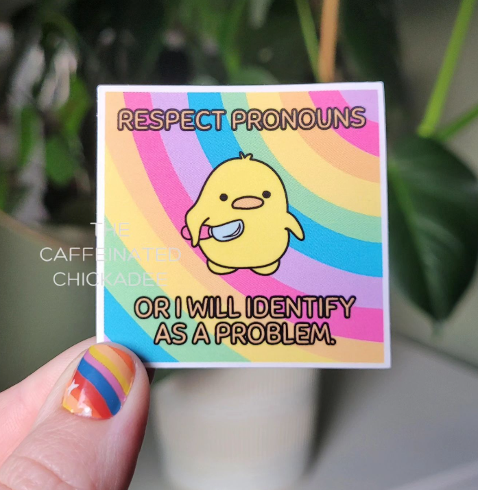 Respect Pronouns Duck - Vinyl Sticker